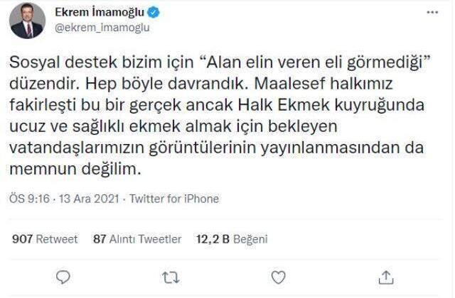 Halk Ekmek önlerinde uzayan kuyrukların görüntülerine Ekrem İmamoğlu'ndan tepki