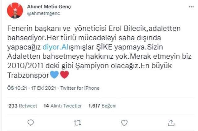 AK Partili Ortahisar Belediye Başkanı'ndan 'Şikeci Fenerbahçe' paylaşımı! Taraftarlar çok öfkeli