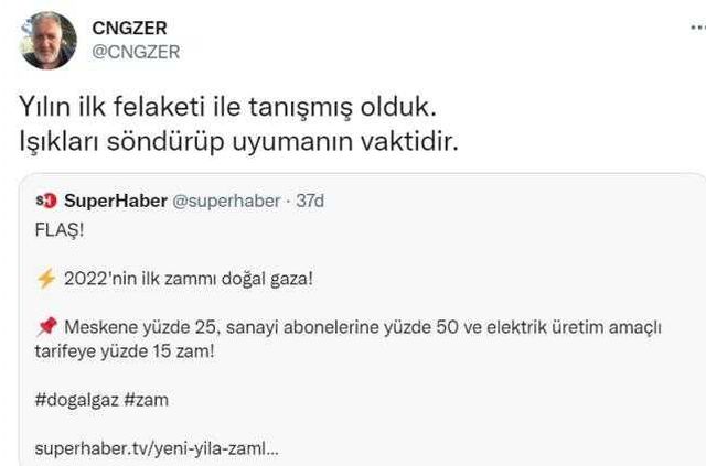 Erdoğan'ın kuzeninden elektrik zammı yorumu: Yılın ilk felaketi, ışıkları söndürüp uyuyalım