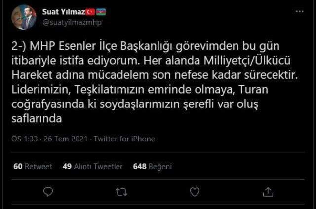 Suriye'den silahlı fotoğraf paylaşıp muhalefeti hedef alan MHP Esenler İlçe Başkanı Suat Yılmaz görevinden istifa etti