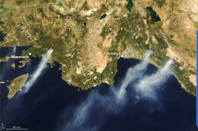 NASA'dan yangınların devam ettiği Türkiye ile ilgili paylaşım! Uydu fotoğraflarını da yayınladılar