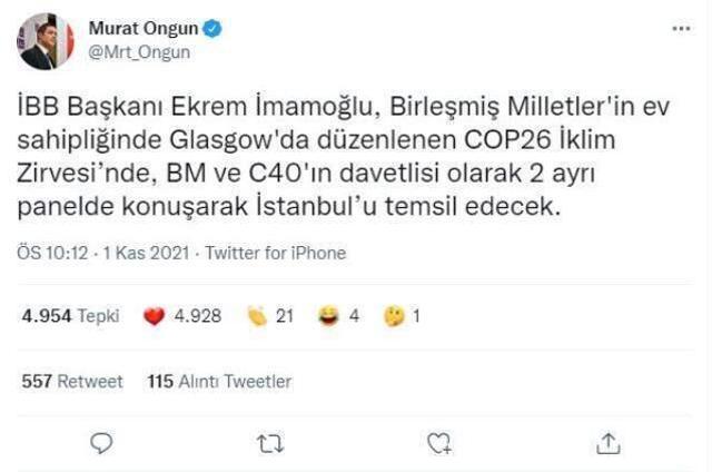 Cumhurbaşkanı Erdoğan'ın gitmediği Glasgow'daki İklim Zirvesi'ne Ekrem İmamoğlu katılacak