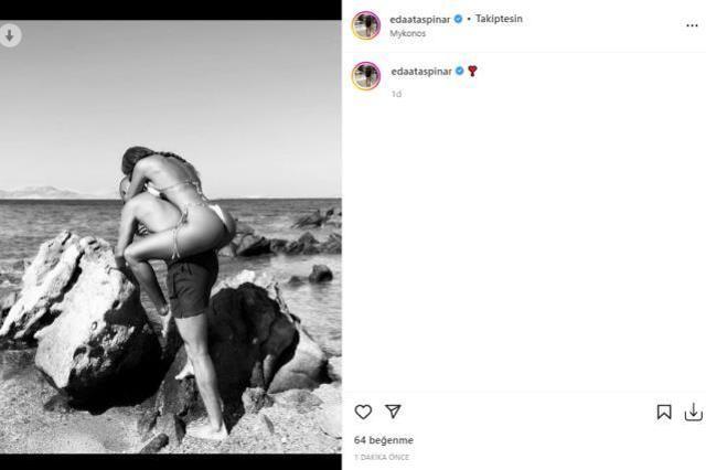 Eda Taşpınar, tanga bikinisiyle sevgilisinin sırtına atlayarak poz verdi