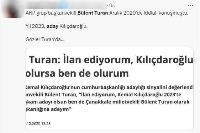 Kılıçdaroğlu'nun adaylığı sonrası AK Parti Grup Başkanvekili Bülent Turan'ın 3 yıl açıklaması yeniden gündem oldu