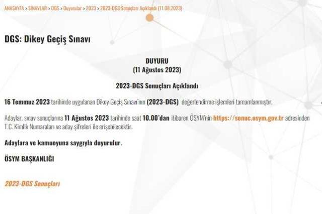 DGS SINAV SONUÇ SORGULAMA EKRANI! sonuc.osym.gov.tr sitesinde erişilebilir! ÖSYM AÇIKLADI