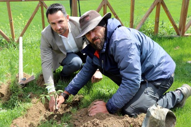 Köpeği 'Yoldaş' ile 3,5 yıldır şehir şehir gezerek fidan dikiyor