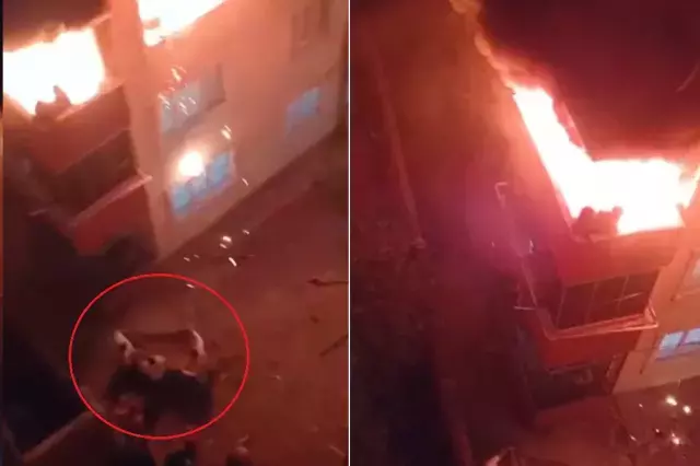 Karacabey'de apartman yangınından etkilenen bina görüntüsü