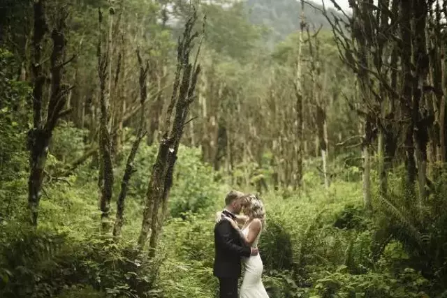 Fotoğraf çekiminde gelin ve damadı köpek kovaladı