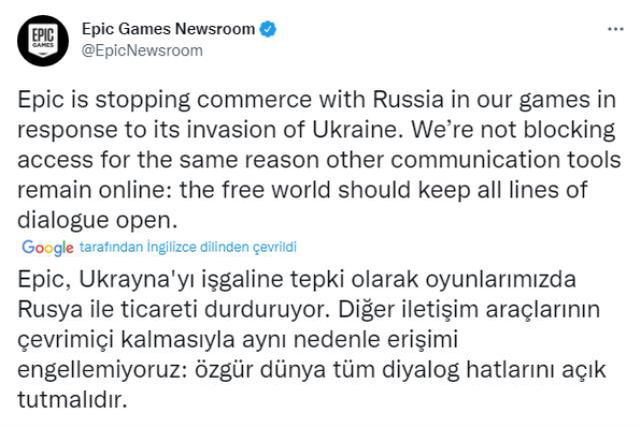 Epic Games ve Activision Blizzard Rusya'da oyun satışlarını durdurdu