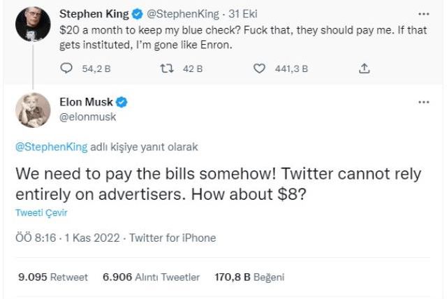 Elon Musk tartışmalara son noktayı koydu: Twitter'da mavi tik 8 dolar olacak