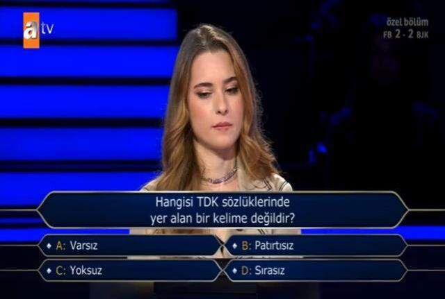 (Hangisi TDK sözlüklerinde yer alan bir kelime...) Kim Milyoner Olmak İster 19 Aralık Sorusu Cevabı Nedir? Milyoner (9. soru) 100 Bin TL'lik soru!