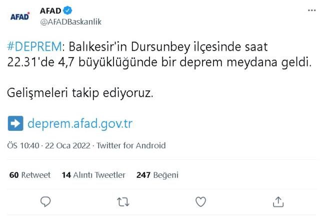 Son dakika nerede deprem oldu? 22 Ocak Cumartesi 2022 İstanbul'da deprem mi oldu? Deprem merkez üssü neresi? Hangi bölgede oldu?