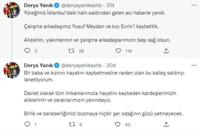 Bakan Yanık, acı haberi sosyal medyadan duyurdu: Arkadaşımızı ve kızını hain saldırıda kaybettik