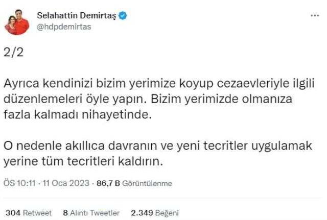 Selahattin Demirtaş'tan Bakan Bozdağ'a: Yerimizde olmanıza fazla zaman kalmadı