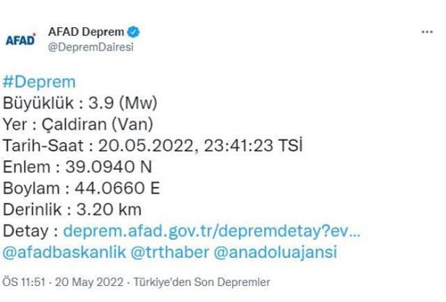 Vadn'da 3.9 büyüklüğünde deprem meydana geldi
