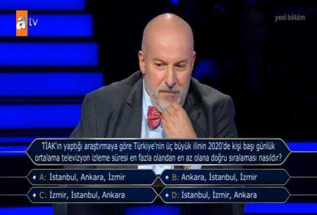 (TİAK'ın yaptığı araştırmaya göre...) Kim Milyoner Olmak İster 7 Ocak Sorusu Cevabı Nedir? Kim Milyoner Olmak İster 50 Bin TL'lik soru!