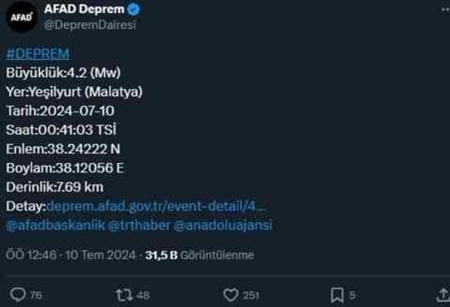 Malatya'da deprem mi oldu SON DAKİKA 10 Temmuz Çarşamba?