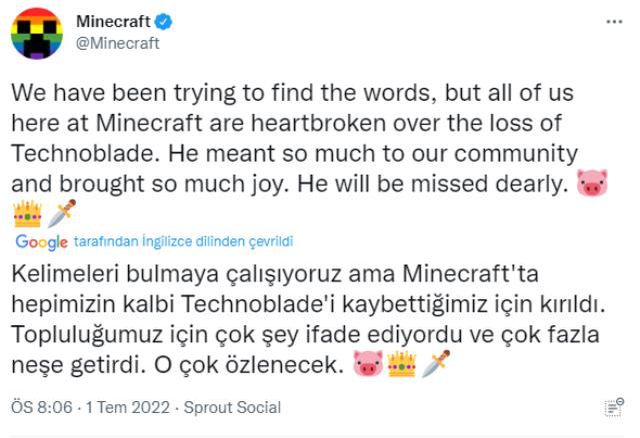 Mojang, hayatını kaybeden Technoblade'i yükleme ekranına koydu