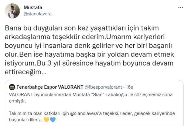 Fenerbahçe Espor, Mustafa Tabakoğlu ile sözleşmesinin sona erdiğini duyurdu!