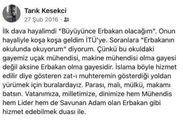 Kazada hayatını kaybeden genç mühendis Tarık Kesekçi'nin yıllar önce yaptığı Erbakan'lı duygusal paylaşımı