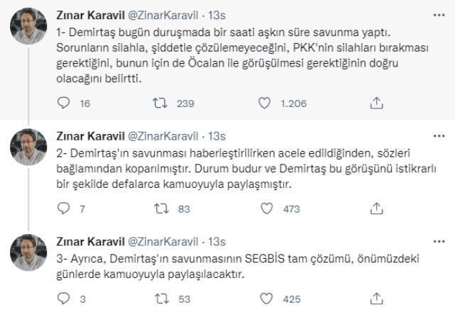 HDP, Demirtaş'ın 'Türkiye Abdullah Öcalan ile görüşmeli' sözlerini önce paylaştı sonra apar topar sildi