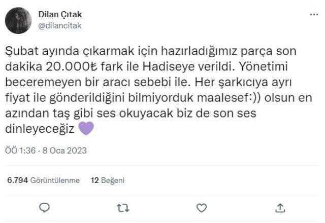 Dilan Çıtak, şarkıyı Hadise'ye kaptırınca sitem etti!