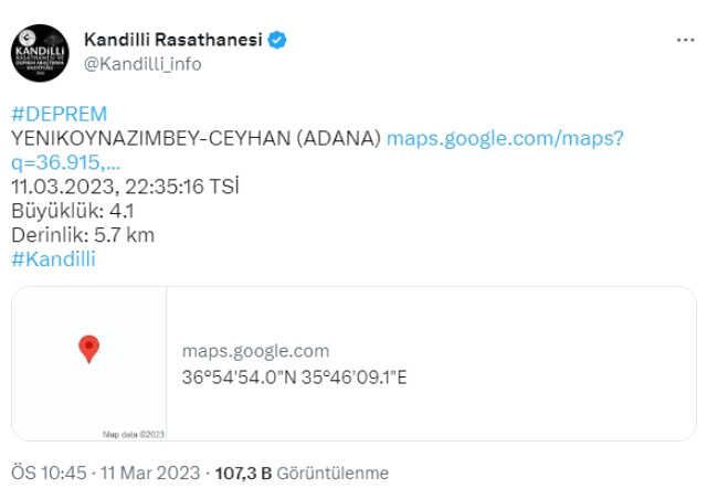 Son Dakika: Adana'nın Yüreğir ilçesinde 4 büyüklüğünde deprem meydana geldi
