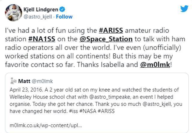 8 yaşındaki kız amatör radyo kullanarak Amerikalı astronot ile sohbet etti