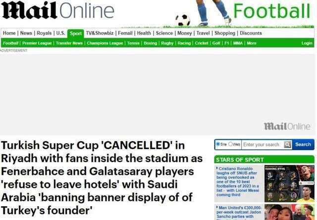 Süper Kupa finalinin iptali dünya basınında geniş yer buldu