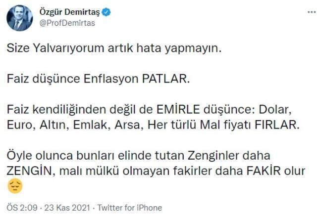 Prof. Dr. Özgür Demirtaş'tan Merkez Bankası'na yeni çağrı: Zengin daha zengin, fakir daha fakir olacak