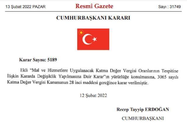Son Dakika: Gıdada KDV oranını yüzde 8'den yüzde 1'e indiren karar yürürlüğe girdi