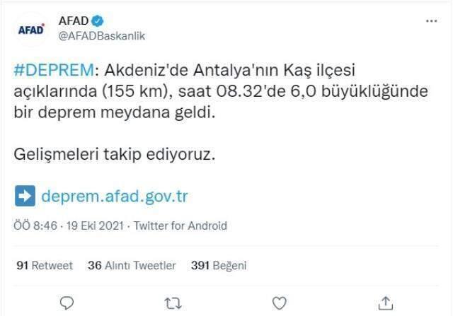 19 Ekim Antalya depremi nerede oldu, hangi ilçede, nerelerden hissedildi? Deprem kaç şiddetinde? Antalya depremi merkez üssü neresidir?