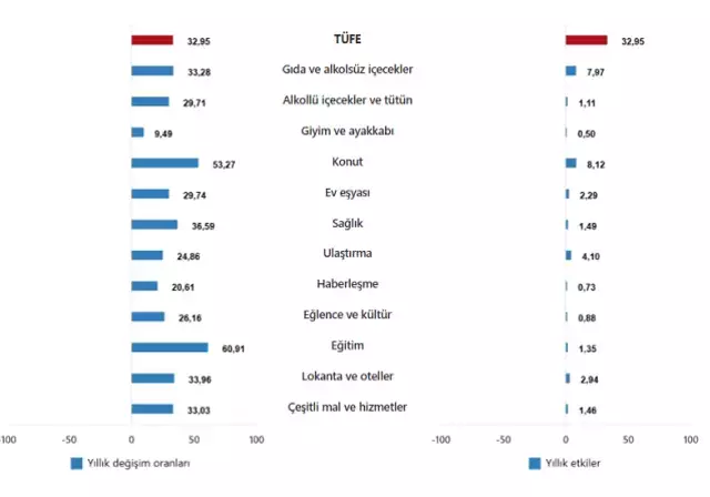 Enflasyon ağustos ayında yüzde 2,04 arttı, yıllık bazda yüzde 32,95 oldu
