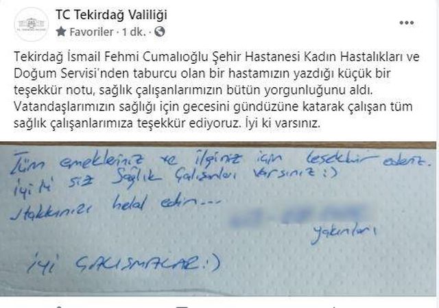 Hastaneden taburcu olan kadının yakınlarının bıraktığı not duygulandırdı