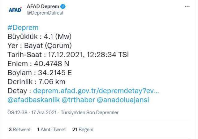 Son Depremler! Deprem son dakika Çankırı! Çorum'da deprem mi oldu? Çankırı'da deprem mi oldu?17 Aralık Cuma AFAD ve Kandilli deprem listesi