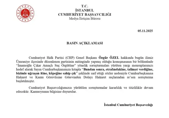 Erdoğan'la ilgili sözleri nedeniyle CHP lideri Özel'e bir soruşturma daha