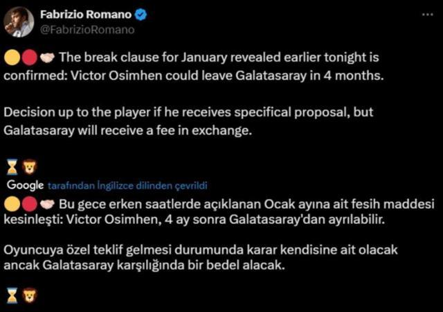 Osimhen Ocak ayında Galatasaray'dan ayrılacak mı?
