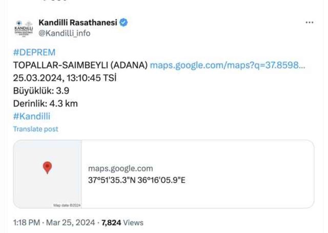 ADANA'DA DEPREM I Adana'da deprem mi oldu? Depremin büyüklüğü ne?