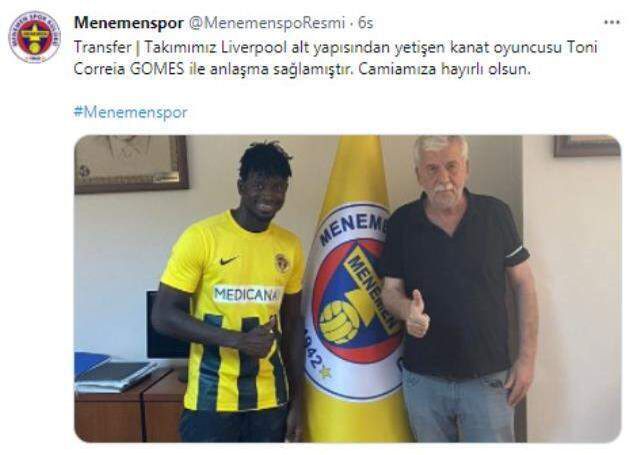 Menemenspor, Liverpool altyapısında yetişen Toni Correira Gomes'i kadrosuna kattı