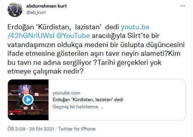 AK Parti MKYK üyesi Abdurrahman Kurt'tan 'Kürdistan' gözaltısına tepki