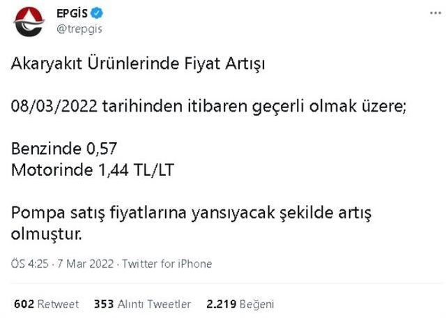 Güncel Benzin ve Mazot fiyatları 2022! 8 Mart Benzinin litresi ne kadar, kaç TL oldu? Mazot ve Motorin litresi ne kadar, kaç TL? LPG ne kadar?