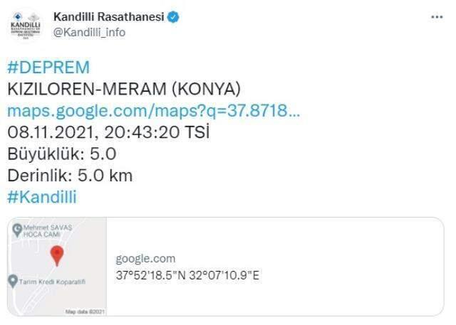 Son Dakika: Konya'nın Meram ilçesinde 5.1 büyüklüğünde deprem meydana geldi