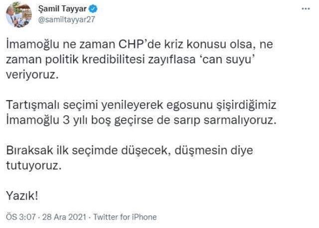 AK Partili Şamil Tayyar'dan partisine İmamoğlu eleştirisi: Sarıp sarmalıyoruz