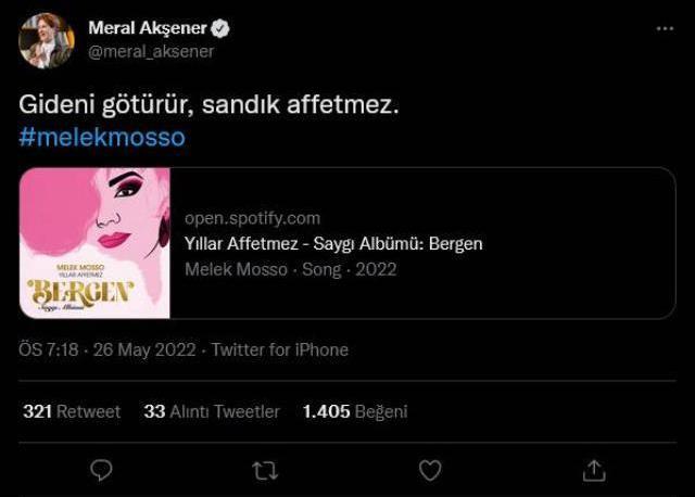 Meral Akşener'den konseri iptal edilen Melek Mosso'ya destek paylaşımı: Gideni götürür, sandık affetmez