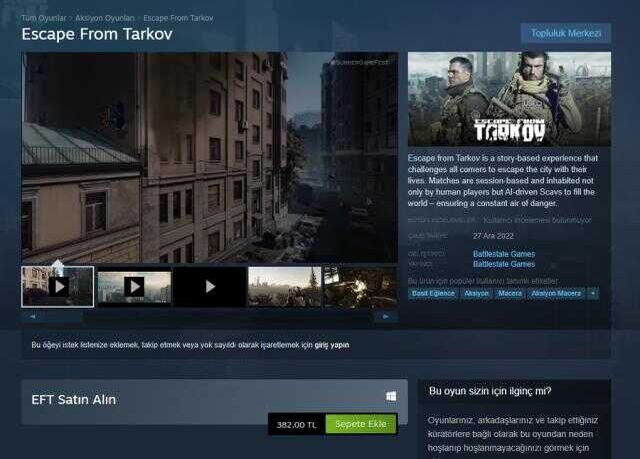 Steam'de sahte Escape From Tarkov sayfası açıldı
