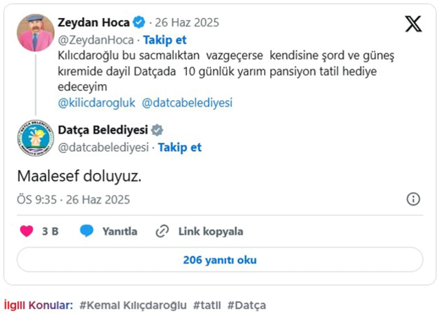 Kılıçdaroğlu'na soğuk duş! Tatil teklifine belediyeden 'Doluyuz' yanıtı geldi