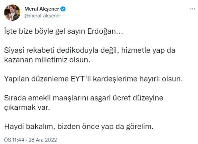 Akşener EYT müjdesi üzerinden Erdoğan'a seslendi: Sırada emekli maaşları var, hadi bizden önce yap da görelim
