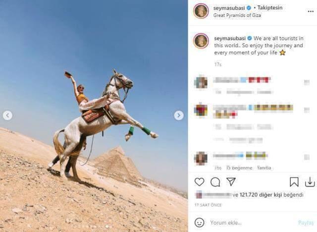 Tatile doymayan Şeyma Subaşı, bu sefer de at üstünde şaha kalktığı anları paylaştı