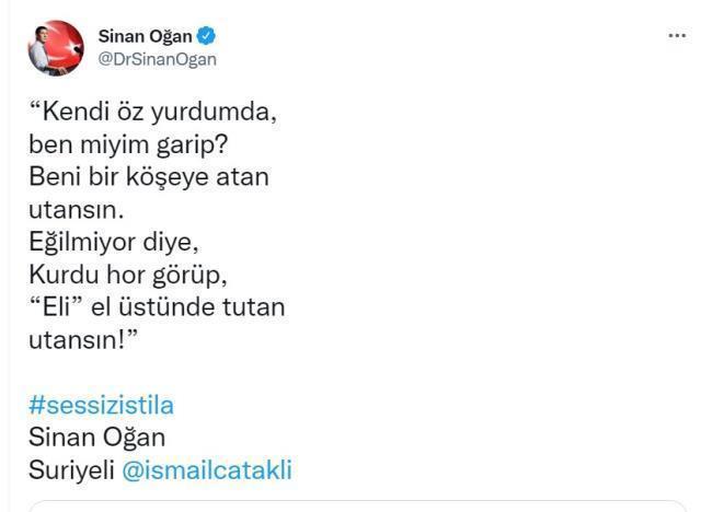 Ali Kınık'ın şiiriyle yanıt vermişti! Bakan Yardımcısı Çataklı'dan Sinan Oğan'a tepki
