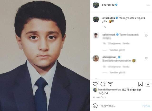 Oyuncu Onur Buldu çocukluk fotoğrafını paylaştı, her gören partneri Ecem Erkek'e benzetti